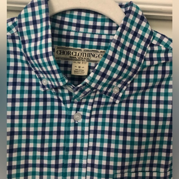 NWT Men’s Chor Slim Fit Button-Up Long Sleeve Check Plaid Pocket Shirt - Picture 2 of 16